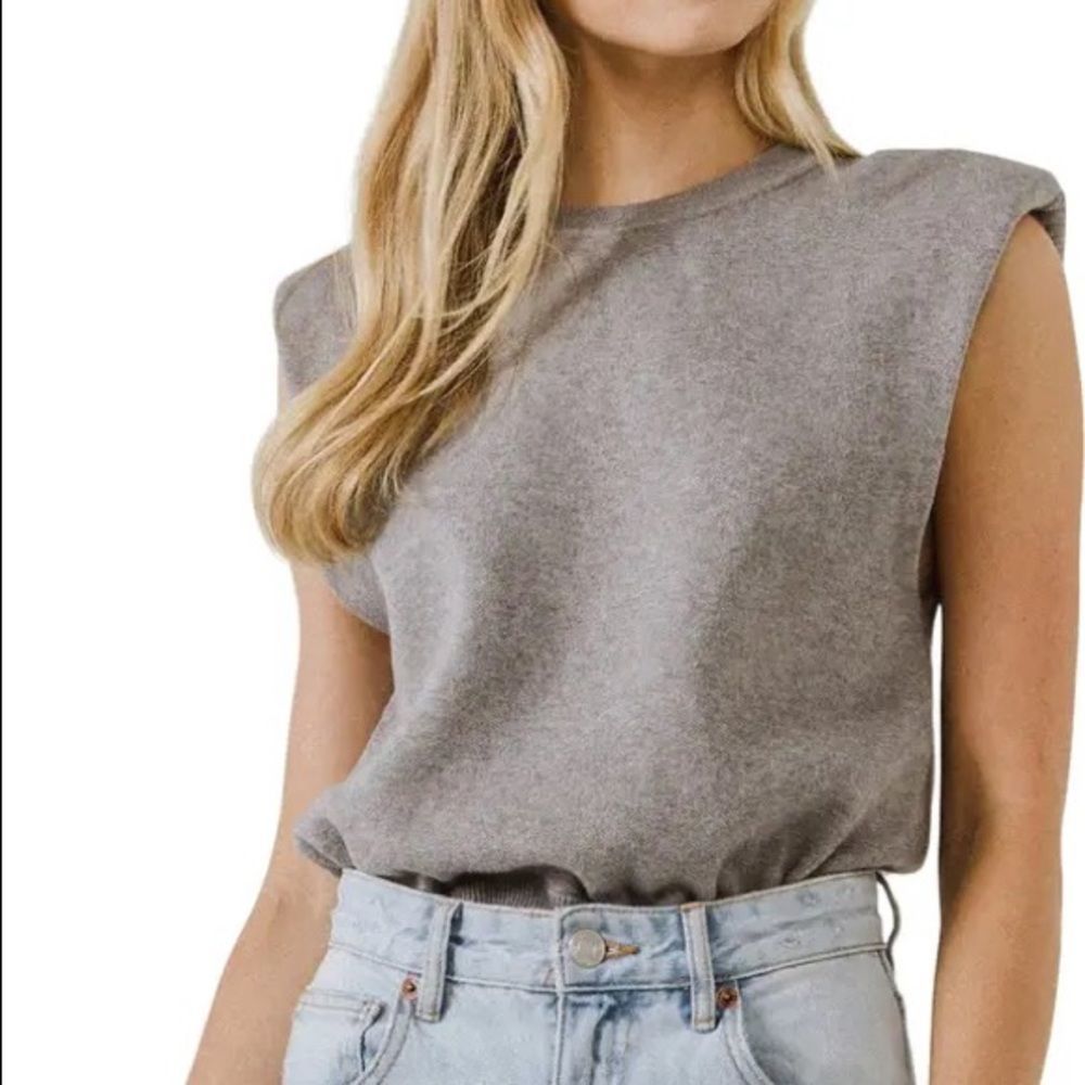 Ess the label Padded Shoulder Sleeveless Tank Top heather grey size 8 top